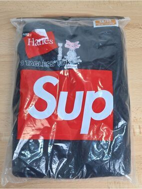 Hanes Black Tank Tops with Red and White Graphic Pack 3 Tanks Sku 2117